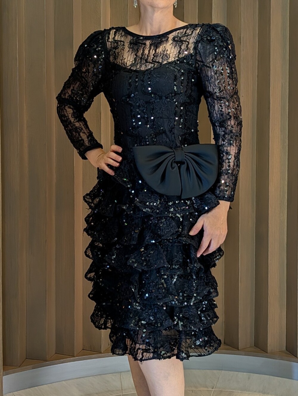 vintage 1980's BLACK SEQUIN DRESS cocktail party S M